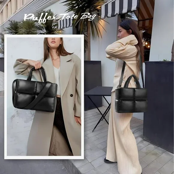 ✨ Epedal24 Crossbody Bag Women Black Puffer Quilted Soft Cotton Leather Handbag
